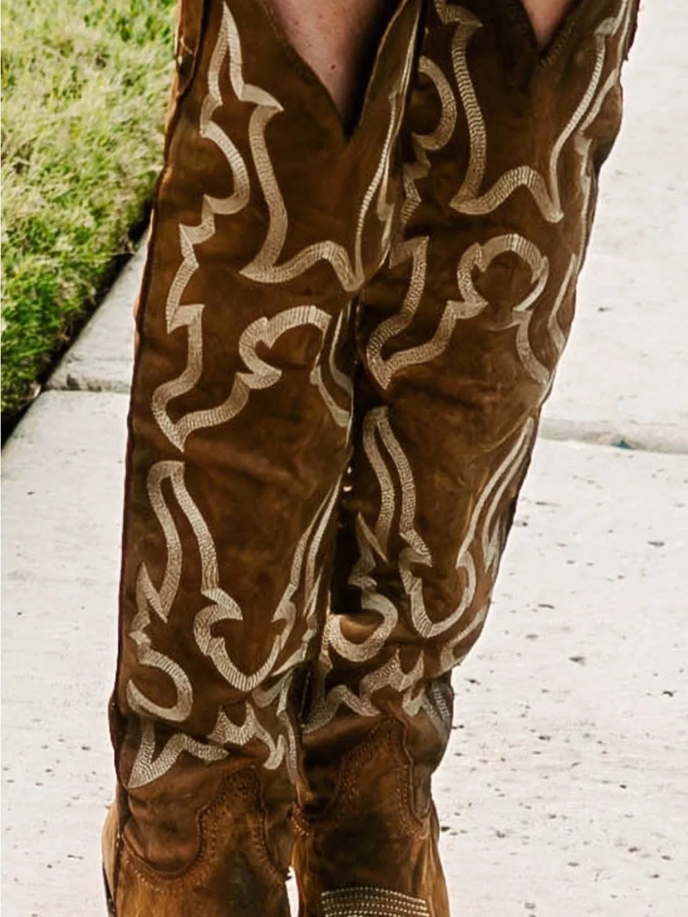 LIBERTY Black Over-the-Knee Brown Western Embroidered Boots