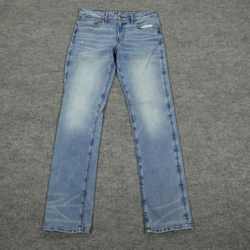 American Eagle Jeans Men 32x36 Blue Relaxed Straight Airflex+ Light Wash Stretch
