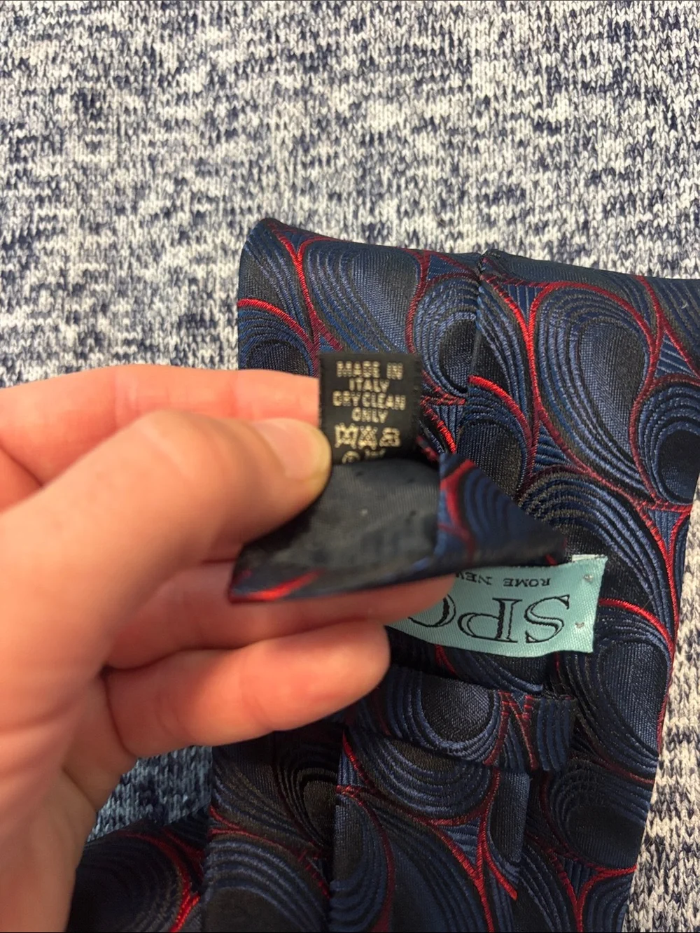 Men's Navy Tie with Red Accents