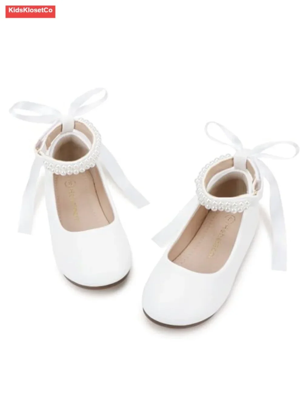 Toddler Girl Mary Jane Ballet Flats with Pearls and Bow - Dress Shoes for