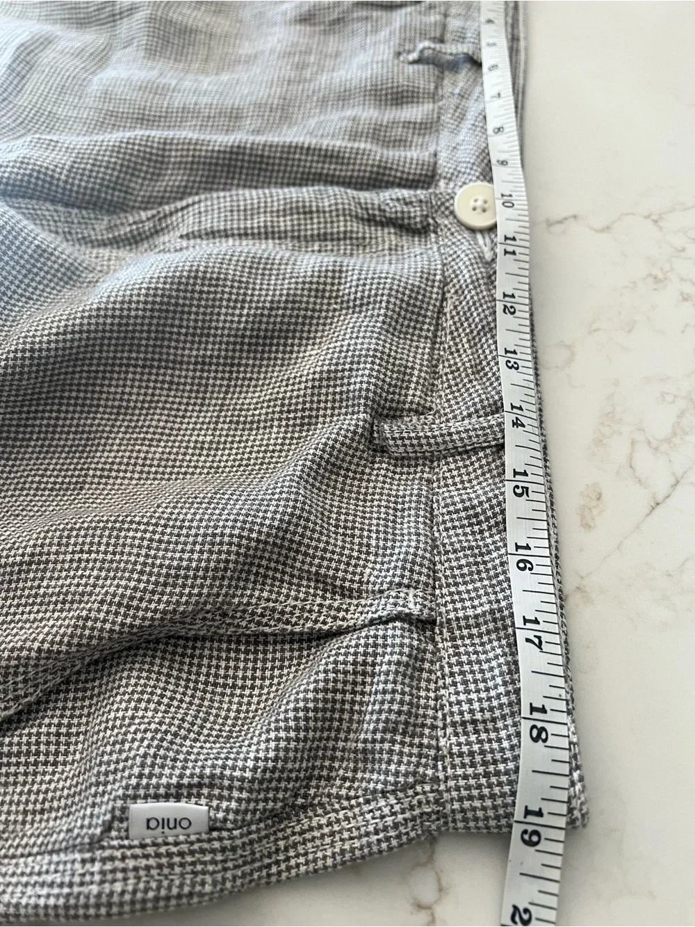 Onia Austin Micro Houndstooth Linen Shorts Men’s 34 Greige