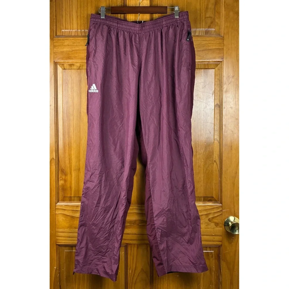 Adidas Mens XL Track Pants Maroon Burgundy Windbreaker Mesh Lined Ankle Zip