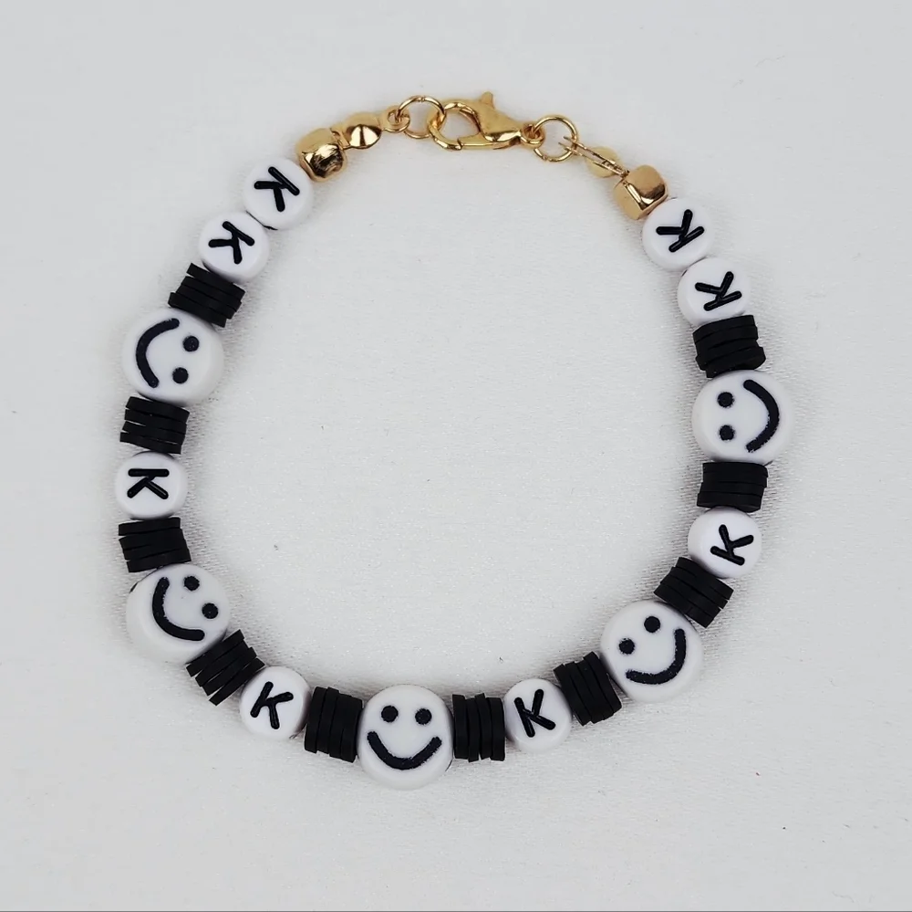 Handmade Black And White Smiley Face  Letter K Bracelet