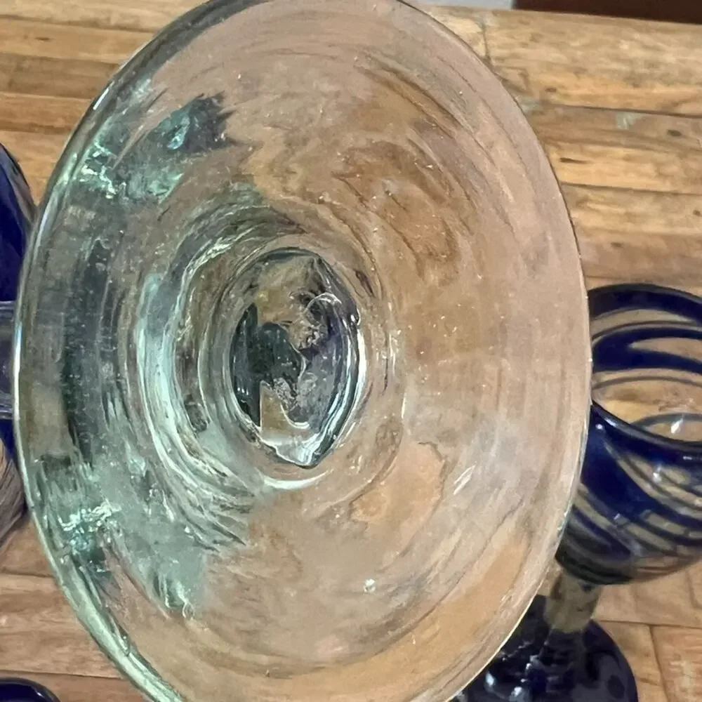 Blue Swirl Glassware Set 2 Margarita 1 Shot Glass 1 Wine Glass 1 Highball Glass