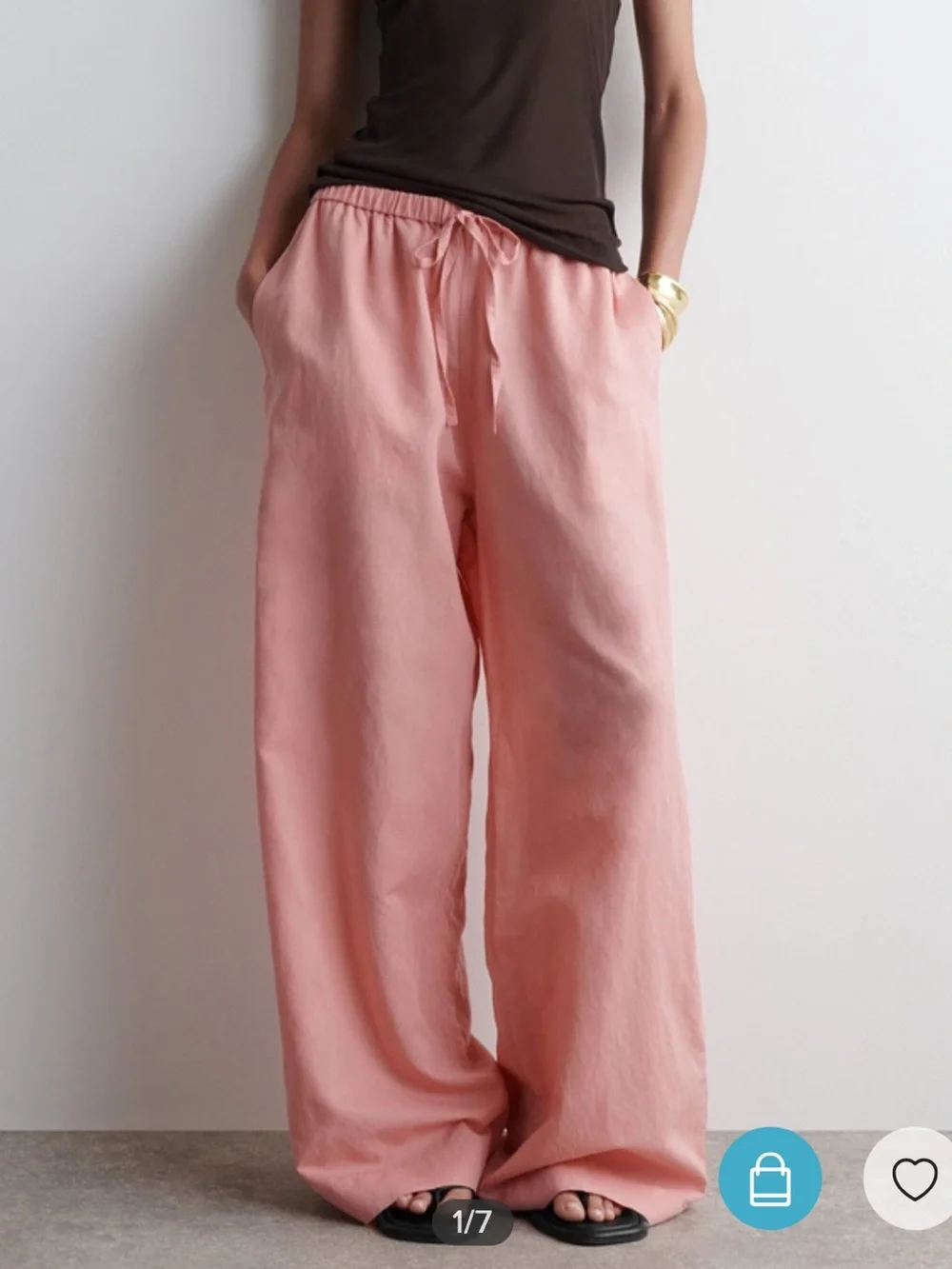 COS Wide-Leg Linen Drawstring Trousers — Blush Pink