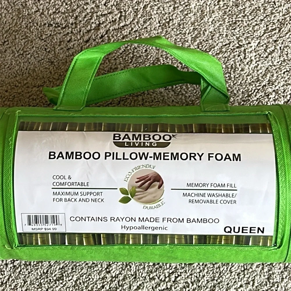 Bamboo Living Bamboo Pillow-Memory Foam Queen - Brand New