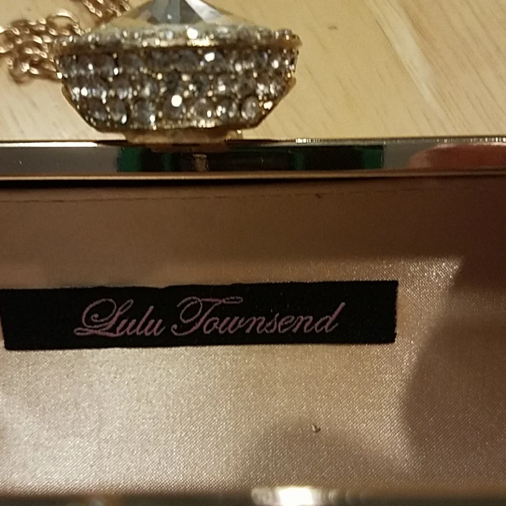 Lulu Townsend gold evening barrel crossbody clutch