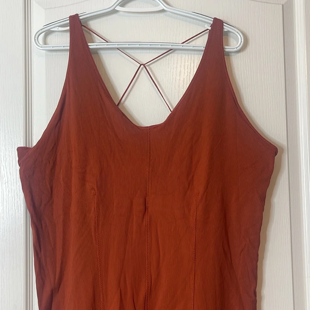 Nike Yoga Luxe Infinalon Layered Jumpsuit Onesie Burnt Orange / Rust 2X