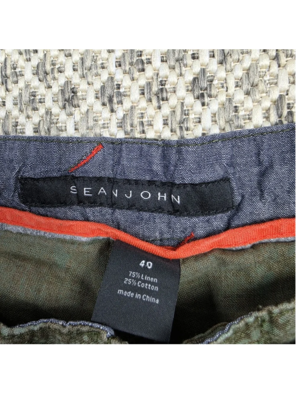 Sean John Cargo Shorts Men’s Size 40 Olive Green Linen Blend Printed Military