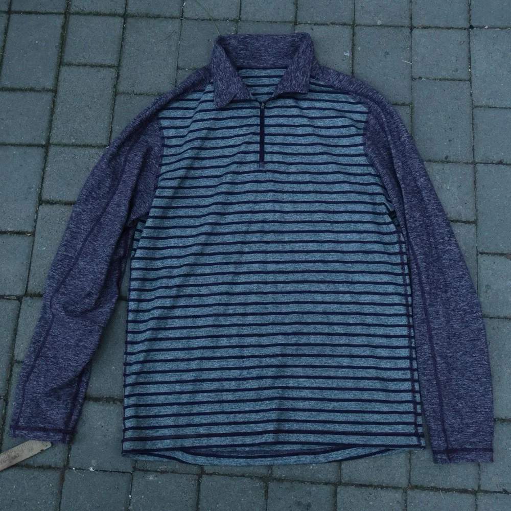 Lululemon Men's Surge Warm 1/4 Zip Pullover Yachtie Stripe Heathered Purple XL