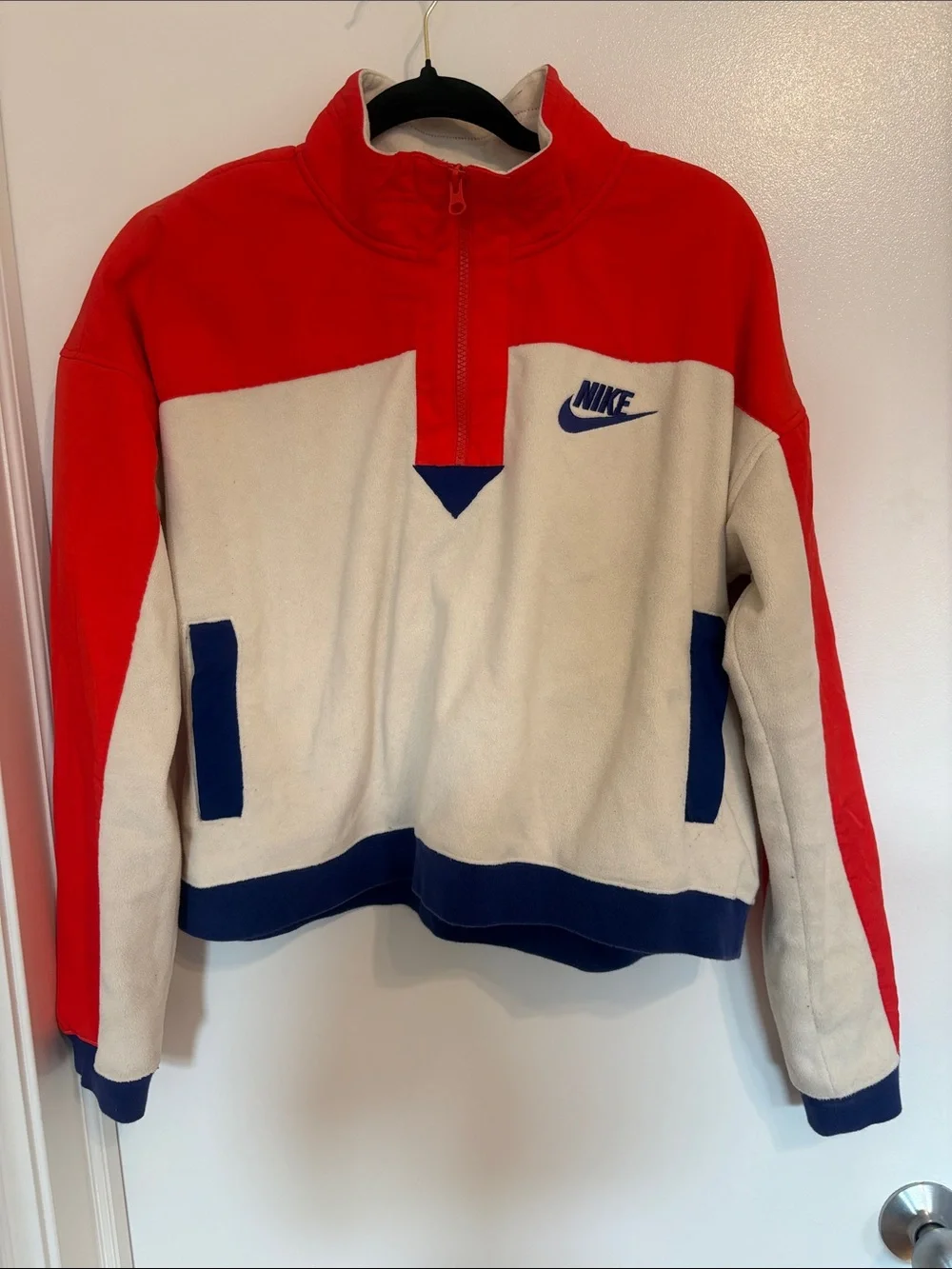 Nike Red, Cream & Navy Colorblock Fleece Half-Zip Pullover