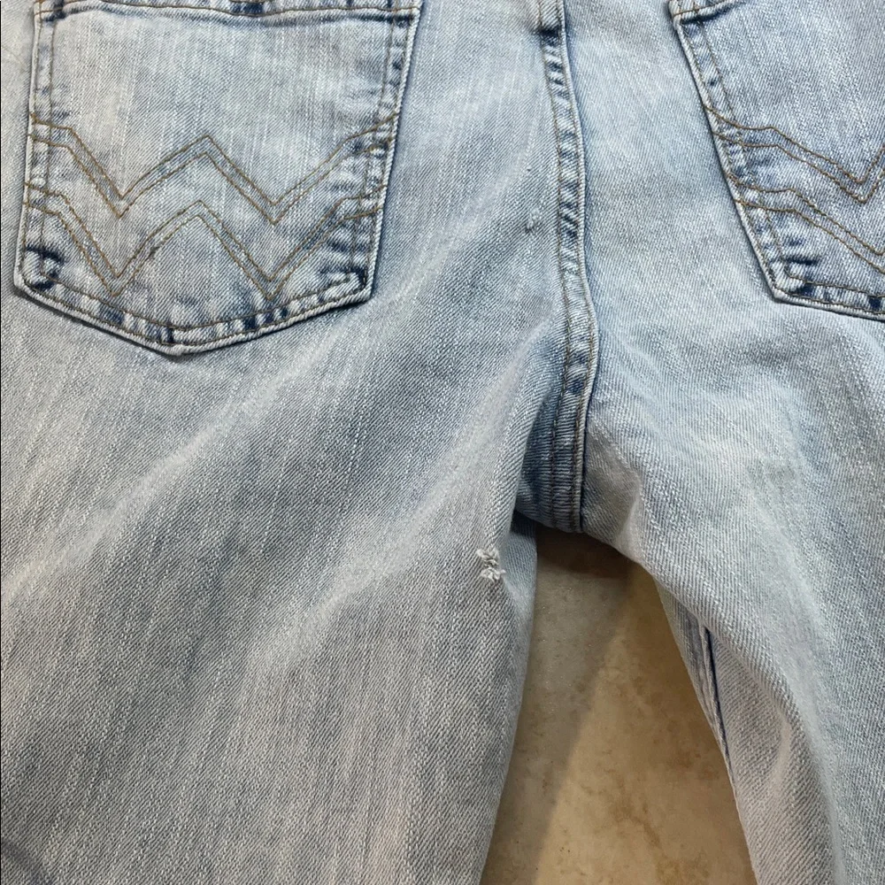 Watson Jeans Size 36 Skull Patch Distressed Punk Slogan Light Blue Graphic Denim