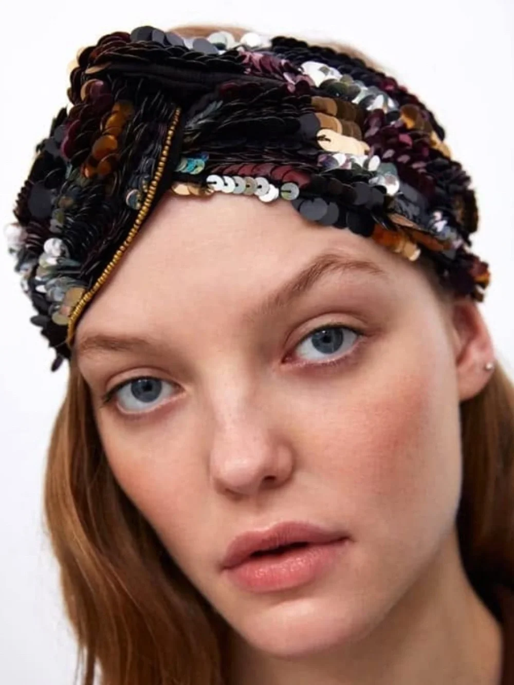Zara Accessories Size S-M Sequins Knotted Stretch Headband Turban