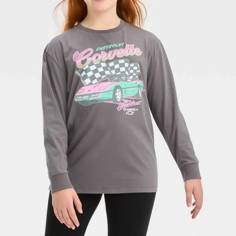 Girls' Long Sleeve Oversized 'Corvette' Graphic T-Shirt | Art Class | XL (14)
