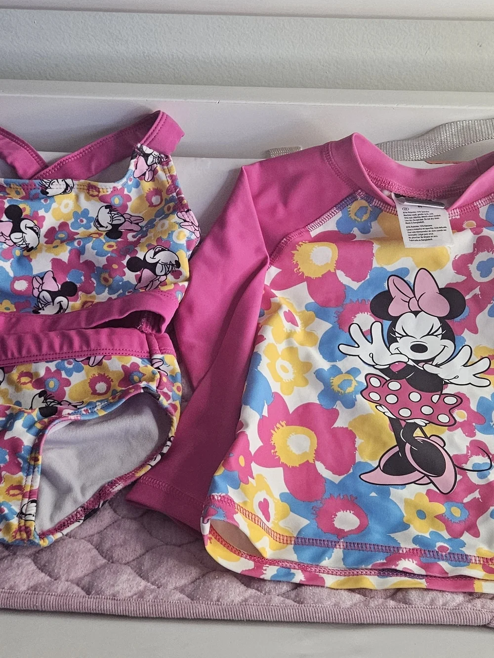 Girls' Pink Minnie Mouse Floral One-Piece Swimsuit with Matching Shoes