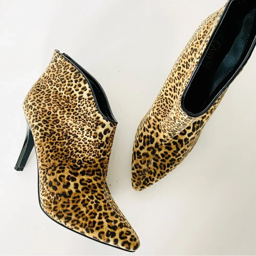 CARLOS SANTANA Black Animal Leopard Print Stiletto Heel Ankle Boot Booties 9.5