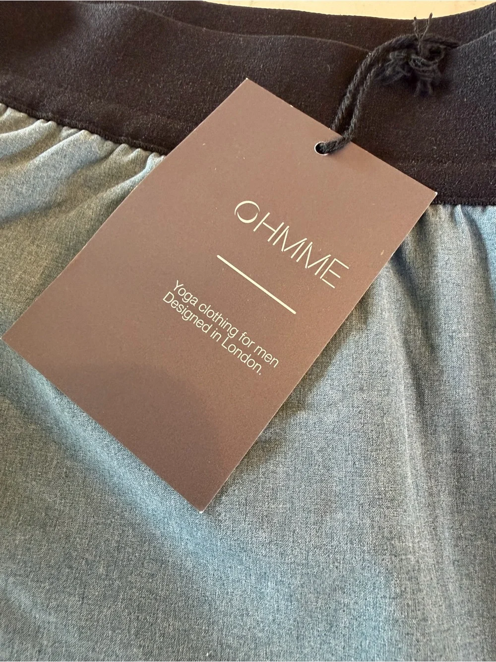 NWT OHMME The Warrior Men's Pilates/Yoga Shorts in Slate Blue Black Waistband MD