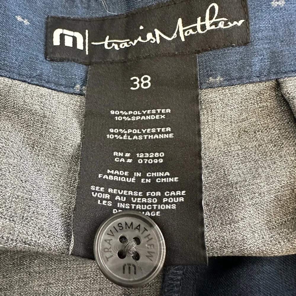 TravisMathew Mens Golf Shorts Navy Blue Geometric Print Stretch Size 38‎