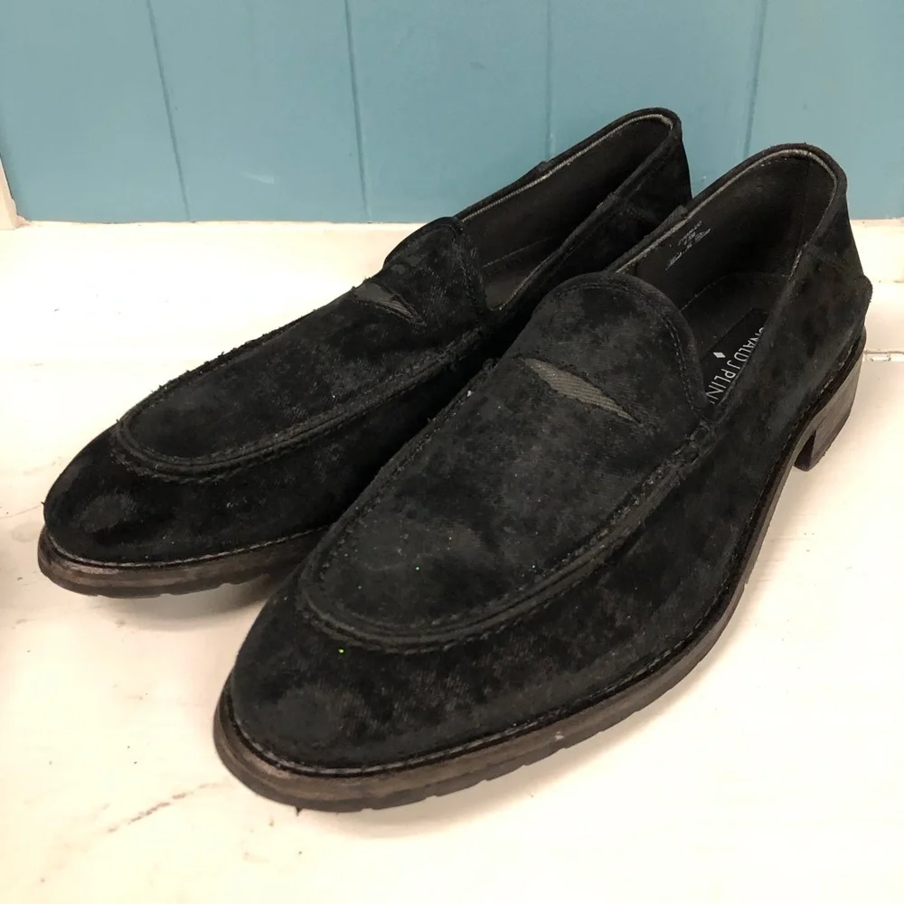 Donald J Pliner Zvian Loafers Men’s Size 8.5 M, Black‎ Distressed Velvet 3182