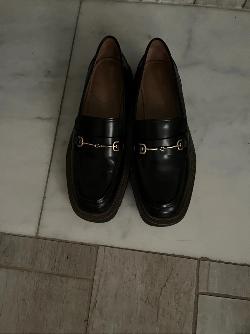 Sam Edelman Black Leather Bit Loafers with Gold Hardware women shoes