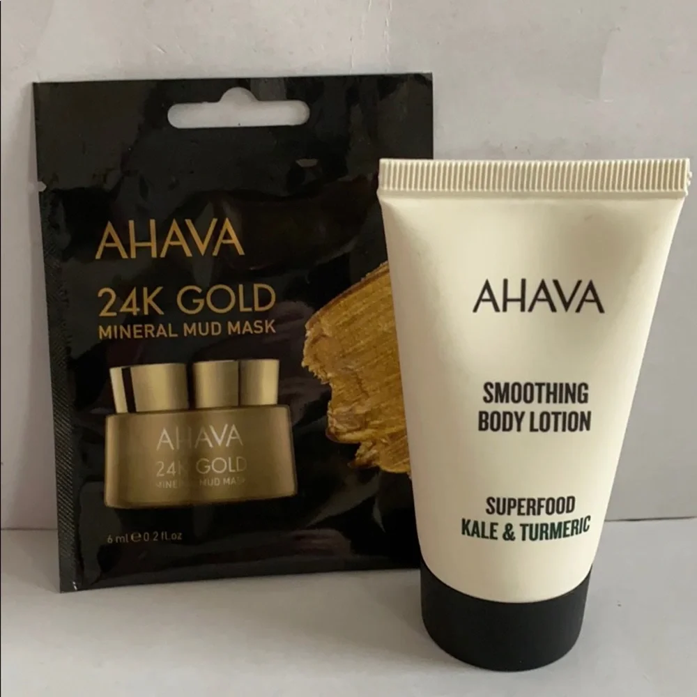 AHAVA 2p Body Lotion & 24K Gold Mineral Mud Mask Travel Size