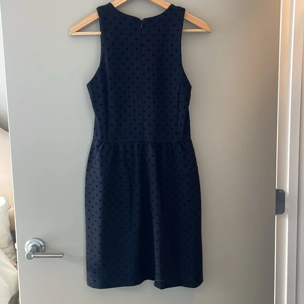 NWOT J.Crew Ponte Fit and Flare Polka Dot Velvet Dress Black Size XS