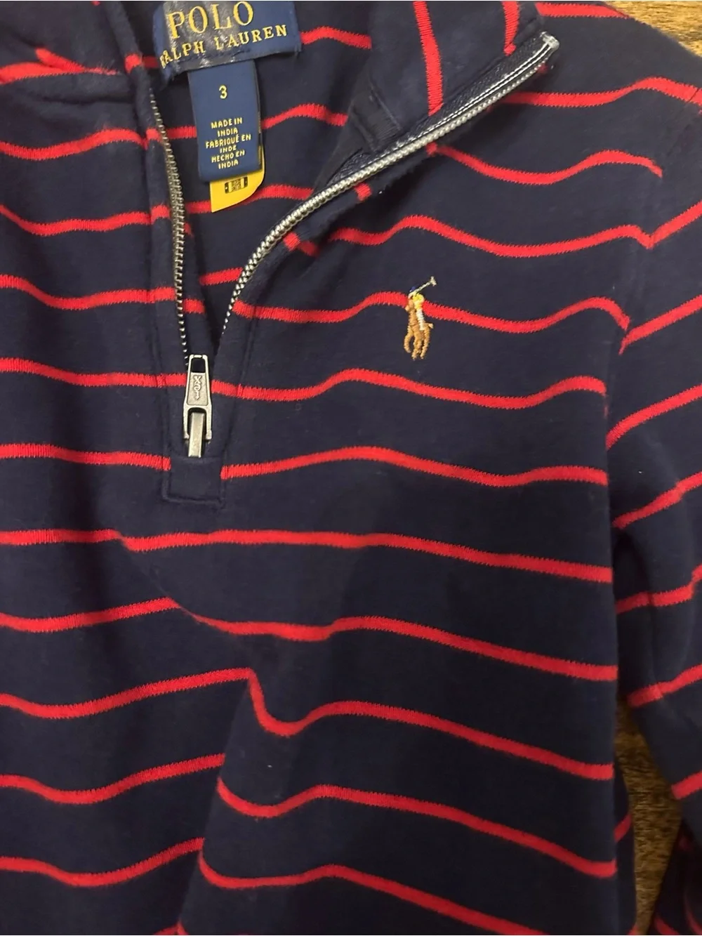 Polo by Ralph Lauren Navy & Red Striped Half-Zip Sweater - Kids