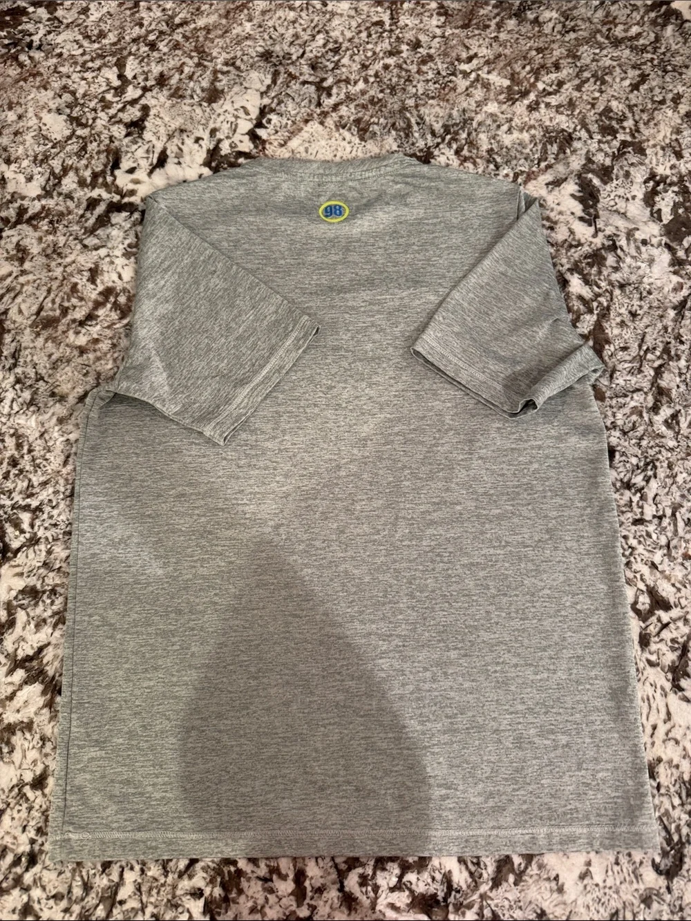 Vineyard Vines Kids Gray Performance Tee with Yellow and Blue Lacrosse Graphic