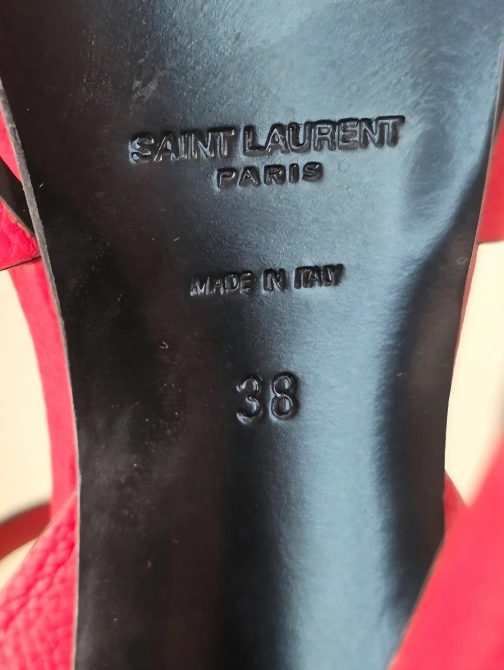 YSL Yves Saint Laurent Red Leather Strappy Ankle Strap High Heels EU38 / US8