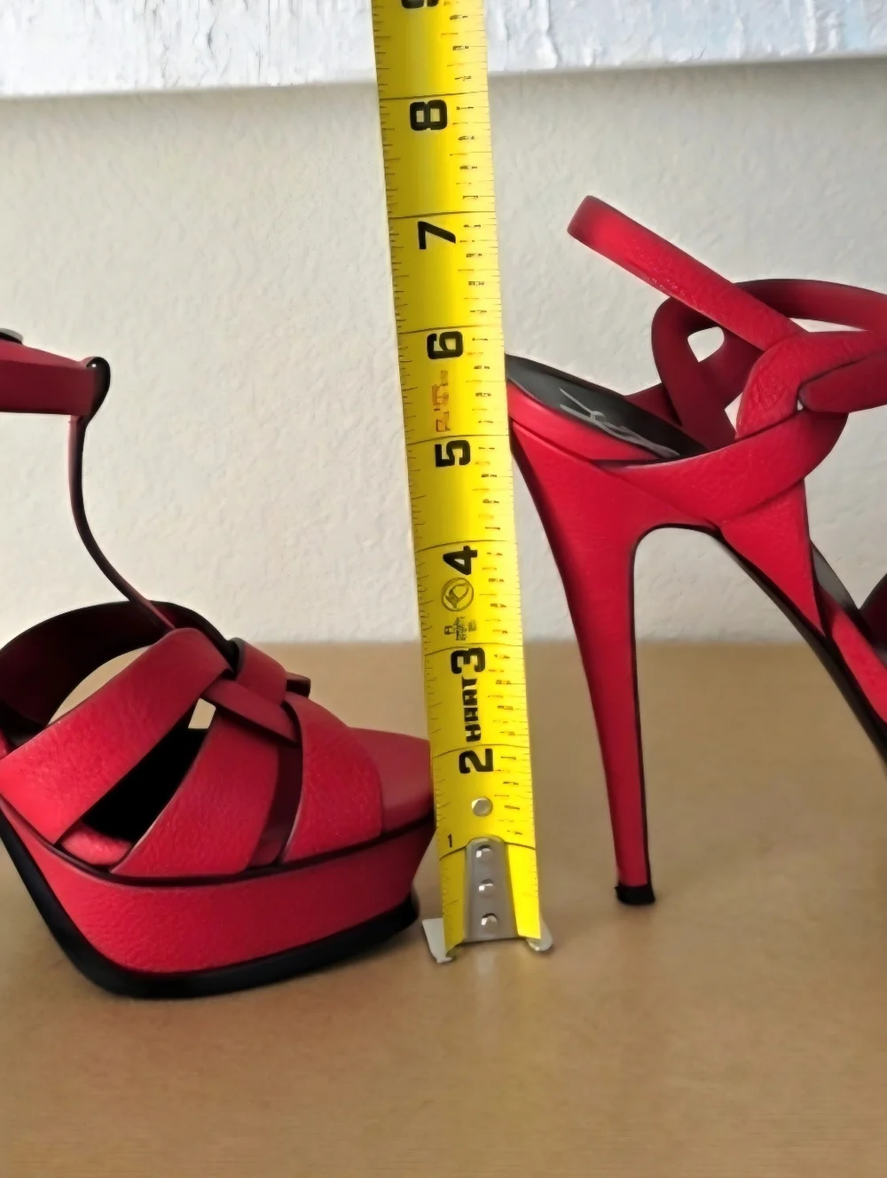 YSL Yves Saint Laurent Red Leather Strappy Ankle Strap High Heels EU38 / US8