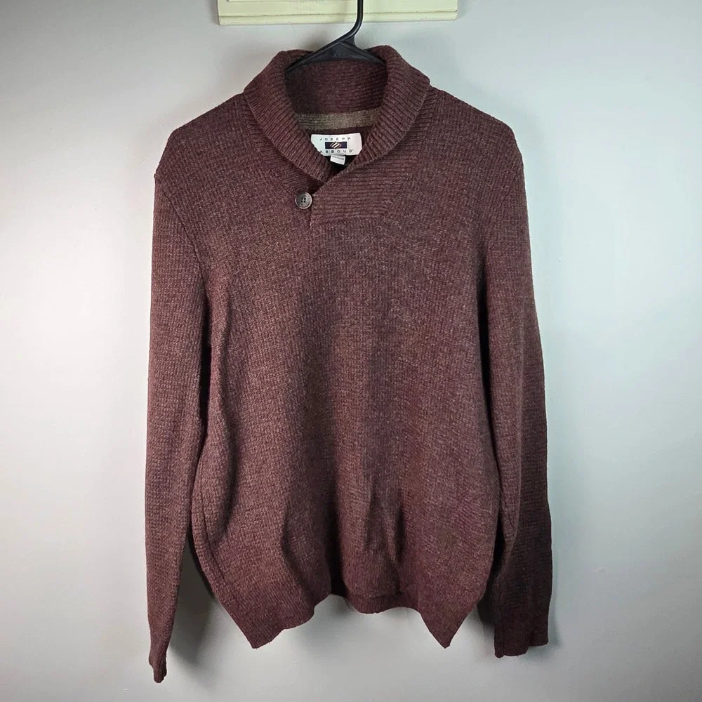 Joseph Abboud Sweater Mens M Burgundy Excellent Wool Blend Shawl Neck Pullover