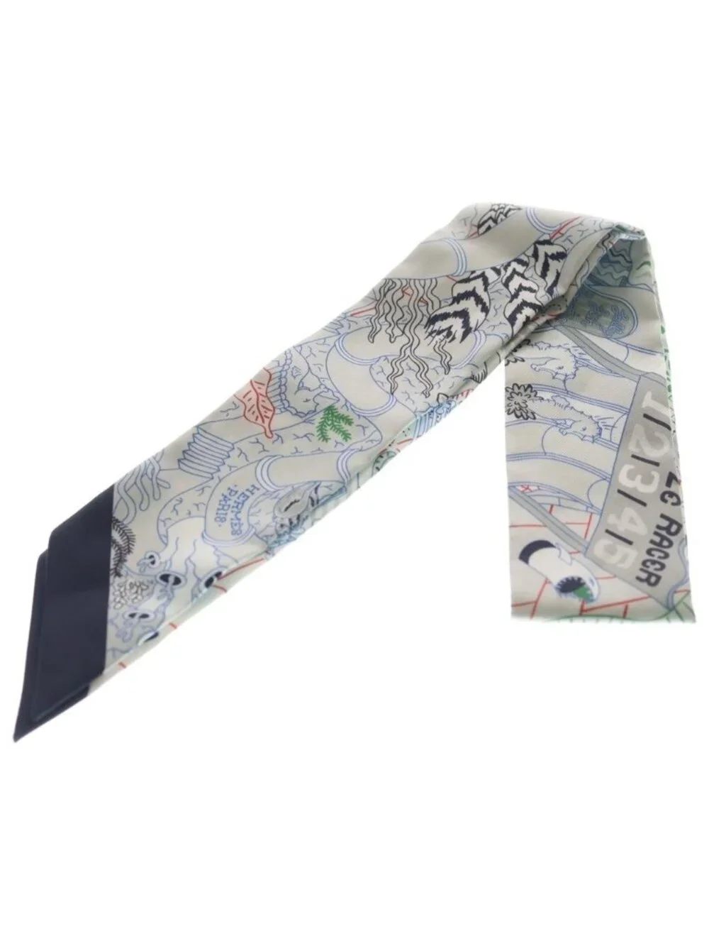 Hermes Twilly Splash Park Silk Scarf Gray
