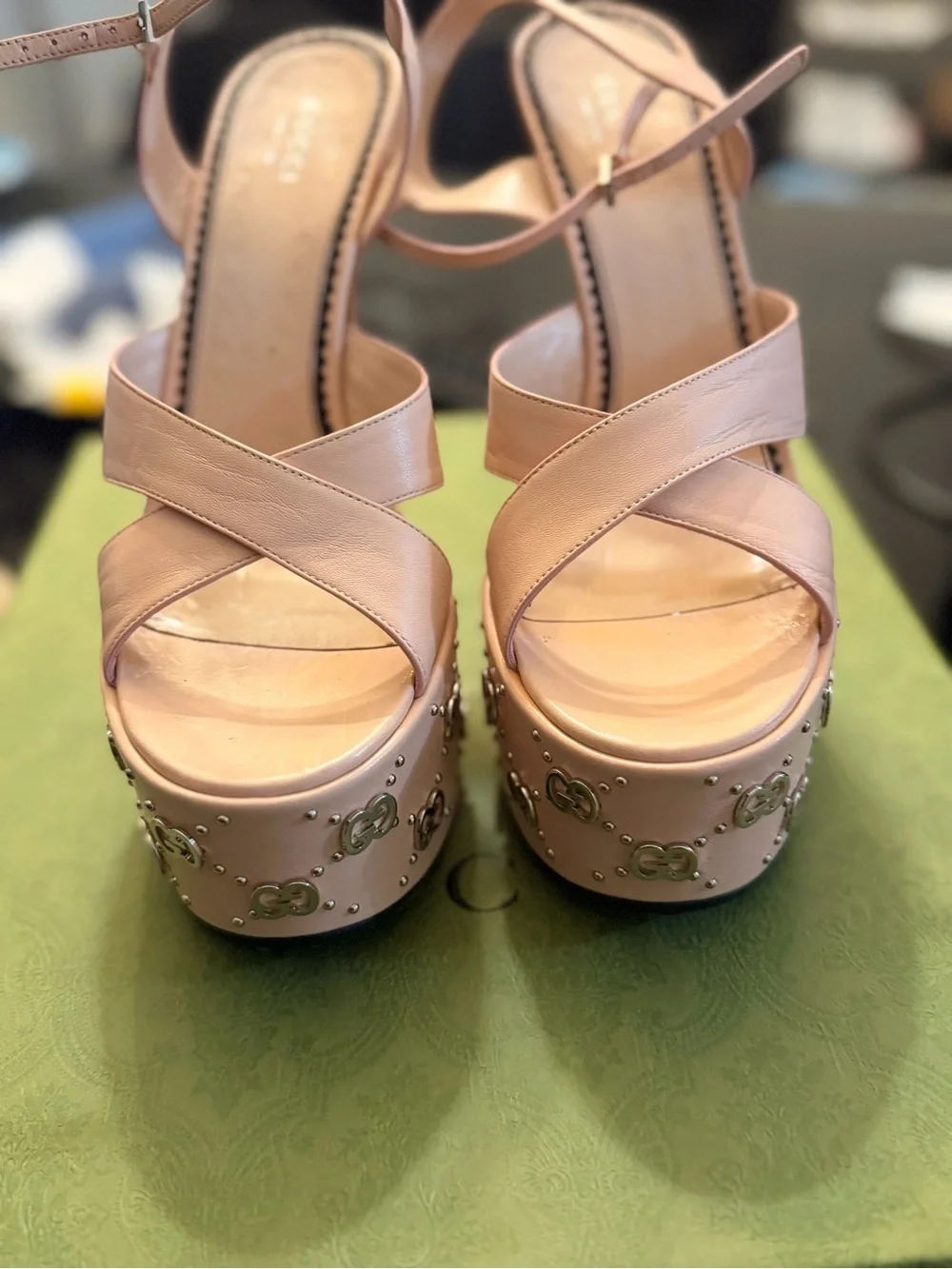 Gucci Blush Pink Studded Platform Sandals
