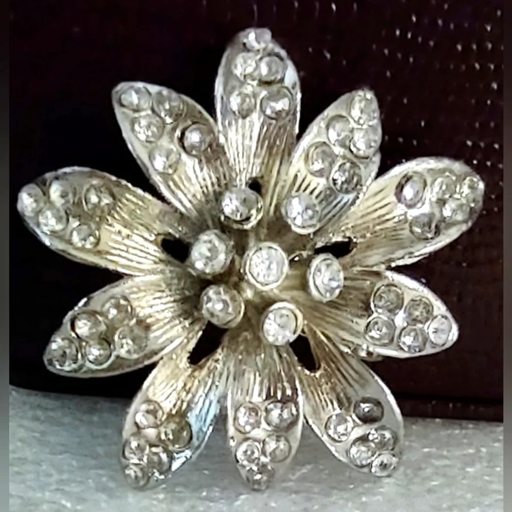 Vintage Rhinestone Snowflake Brooch