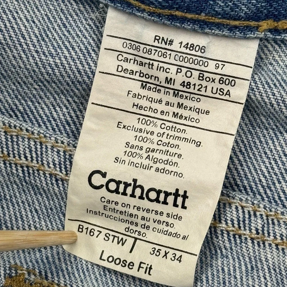 Vintage Carhartt Jeans Mens 35X34 Fit 35X32 Blue Denim Loose Fit Straight B167‎