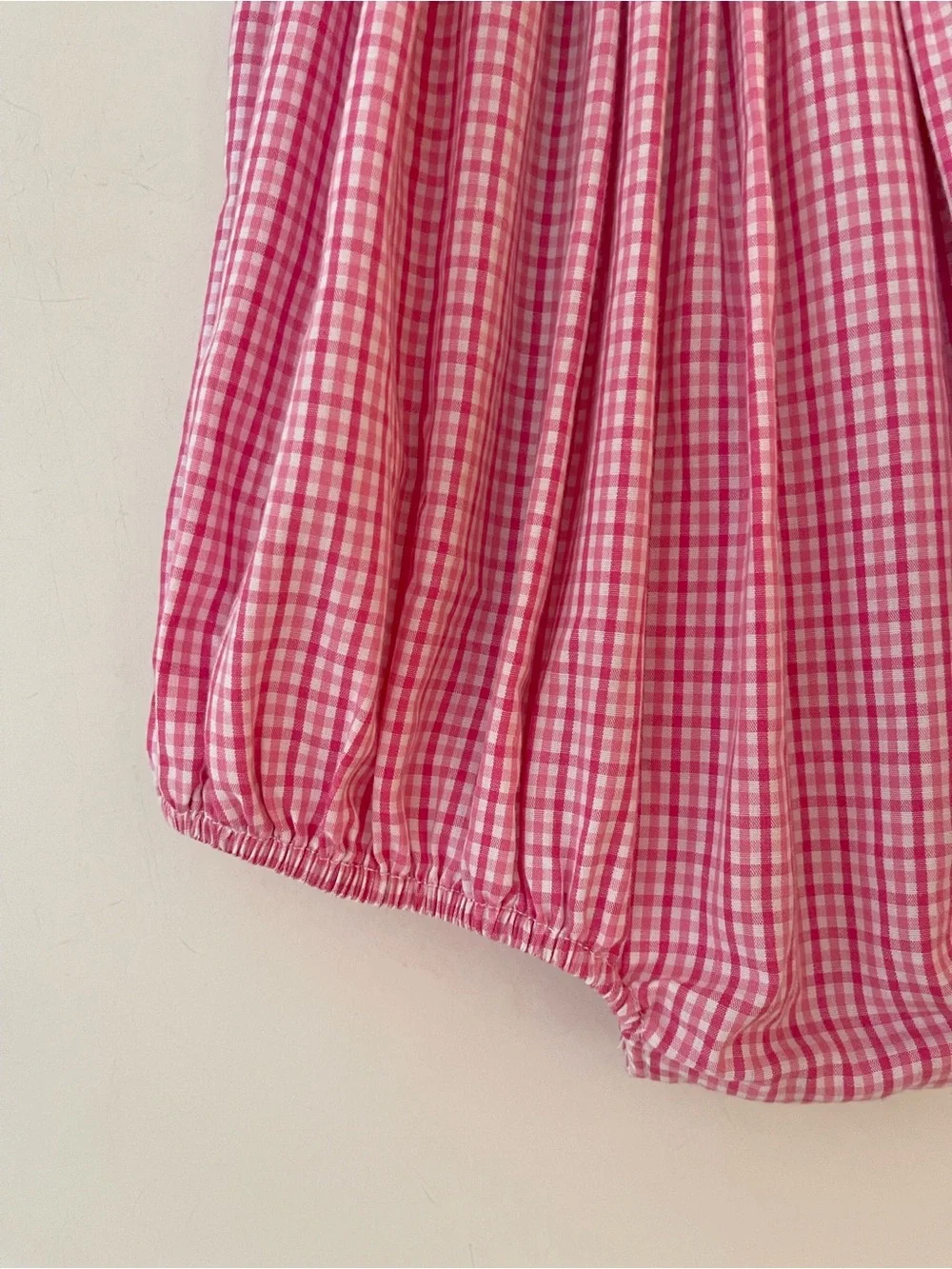 EUC Hand Smocked Vibrant Pink Gingham Watermelon Flutter Sleeve Bubble