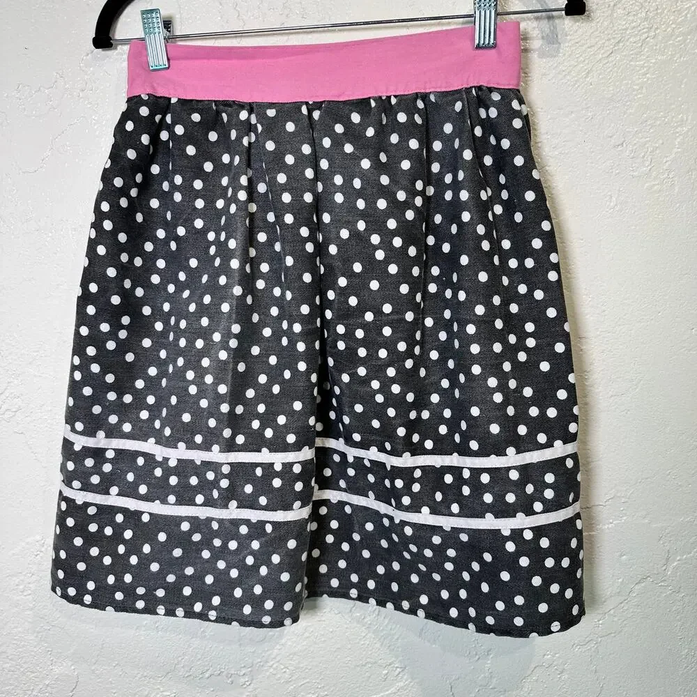 Polka Dot Half Apron Black White Pink Retro Cottage