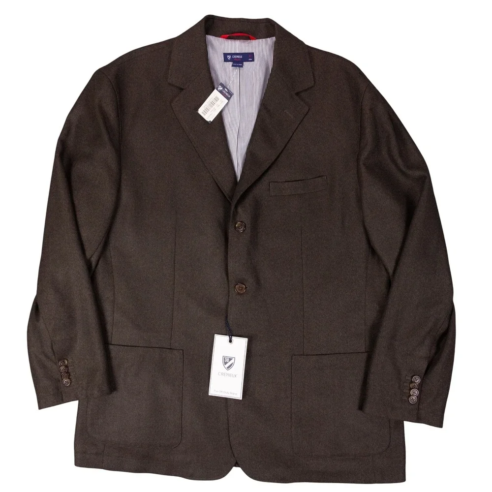 NWT Cremieux Blazer Mens XL Brown Off-Duty Sport Coat Herringbone Surgeon Cuff