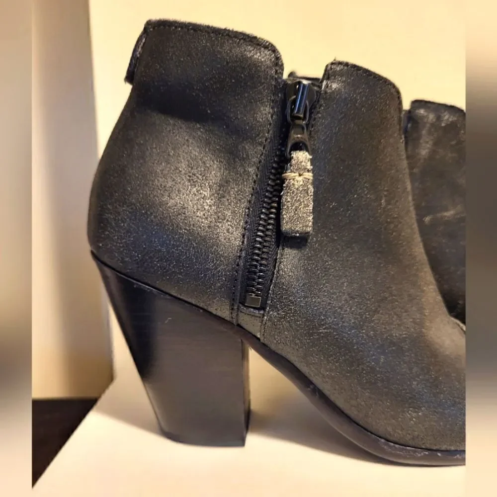 Rag & Bone Margot Black Distressed Leather Side Zip Ankle Boots sz.7/37 Ret.$495