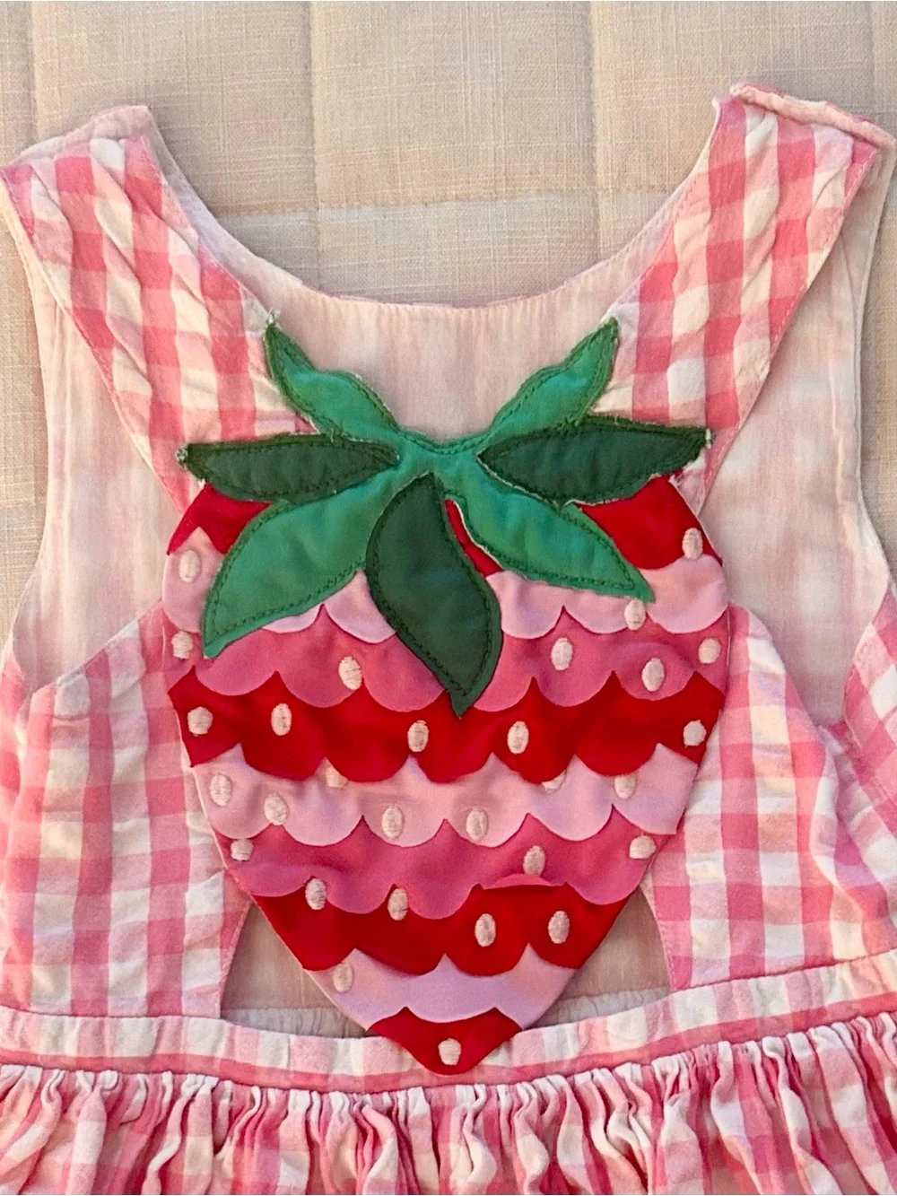 Mini Boden Pink Gingham Strawberry Appliqué Dress