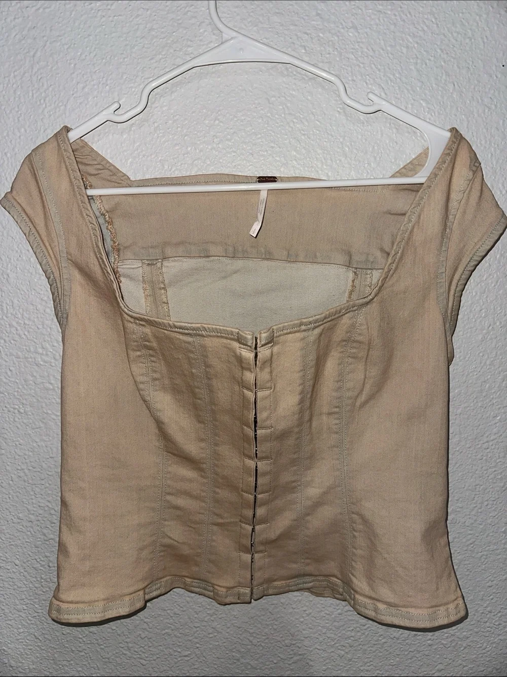 Free People Beige Square-Neck Corset Crop Top