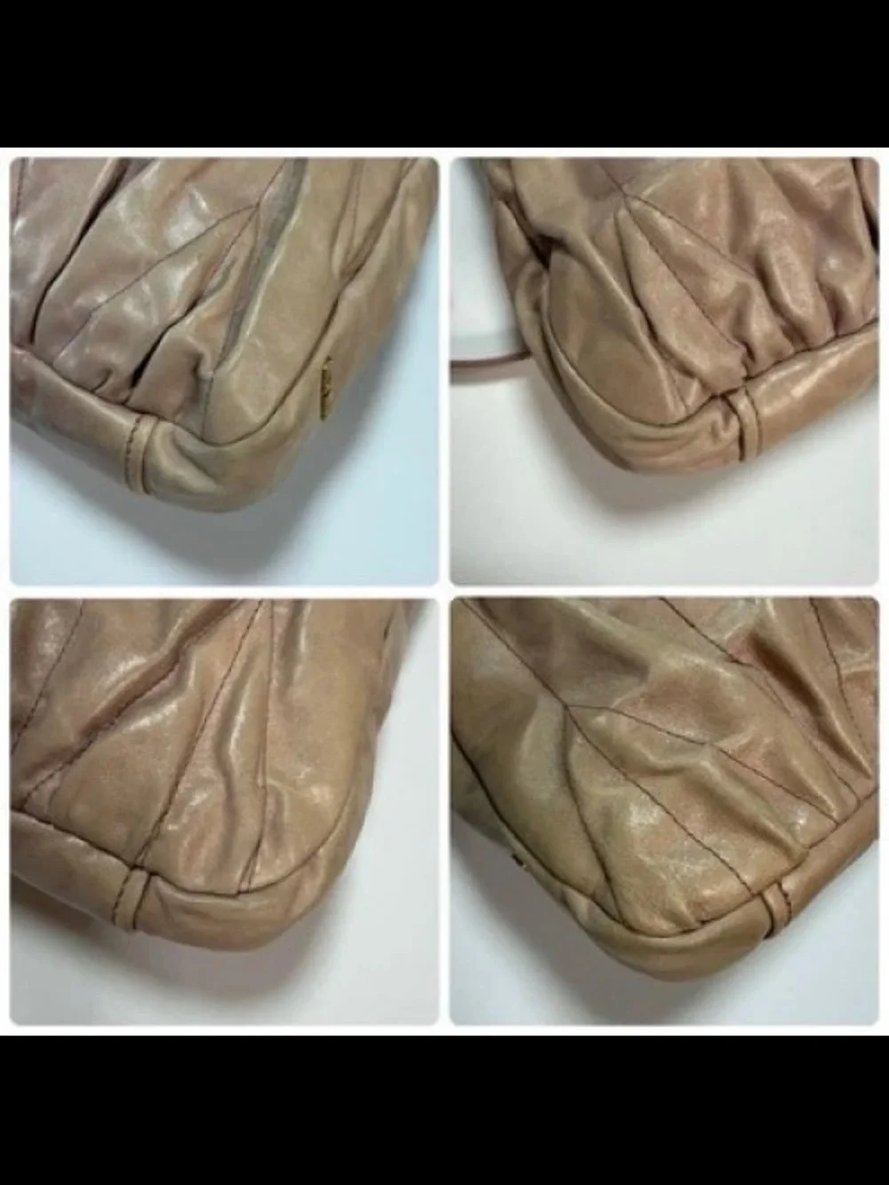 Miu Miu Dusty Pink Ruched Leather Tote with Shoulder Strap