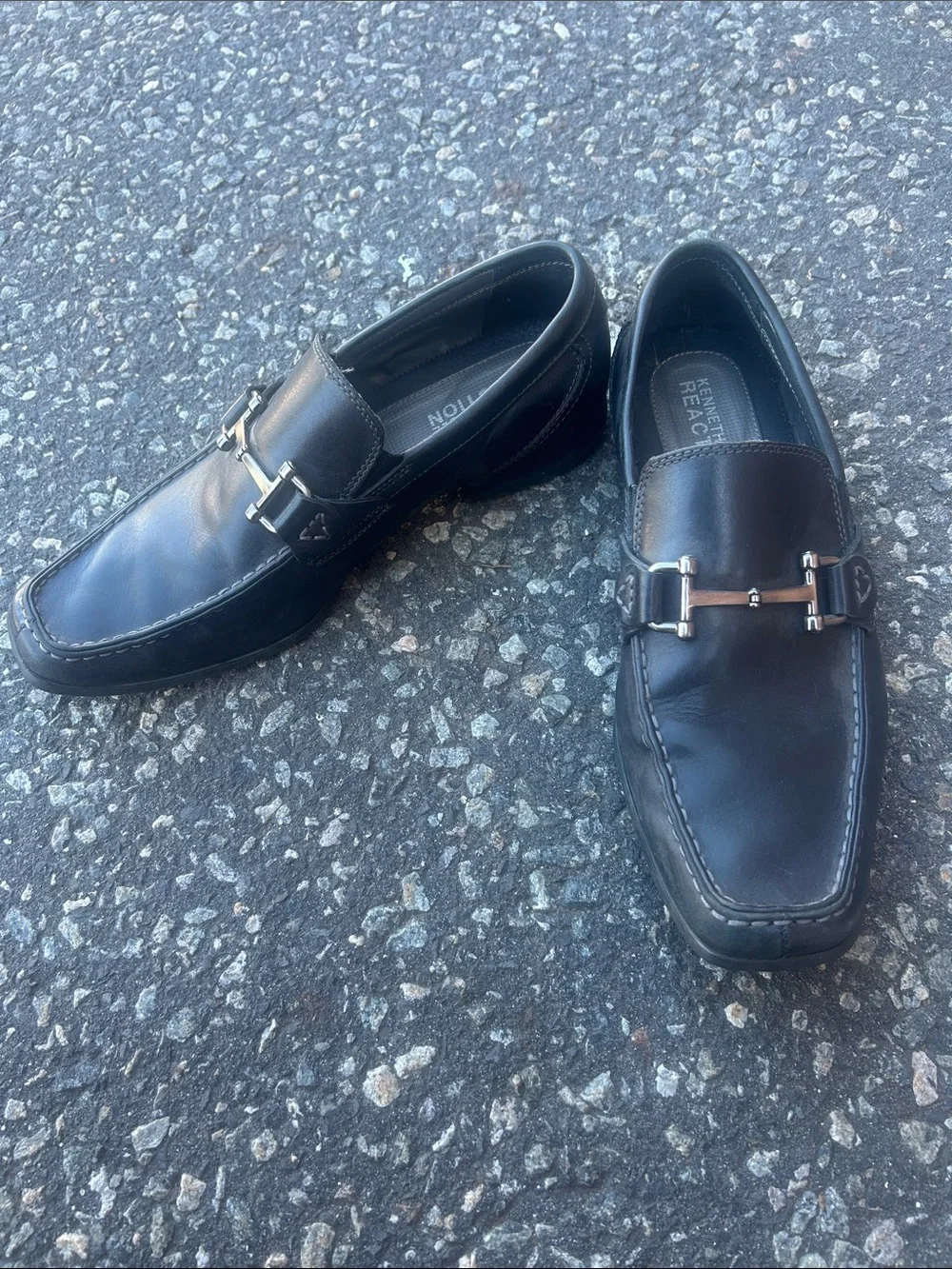 Kenneth Cole Reaction Black Leather Bit Slip-On Loafers size 9M