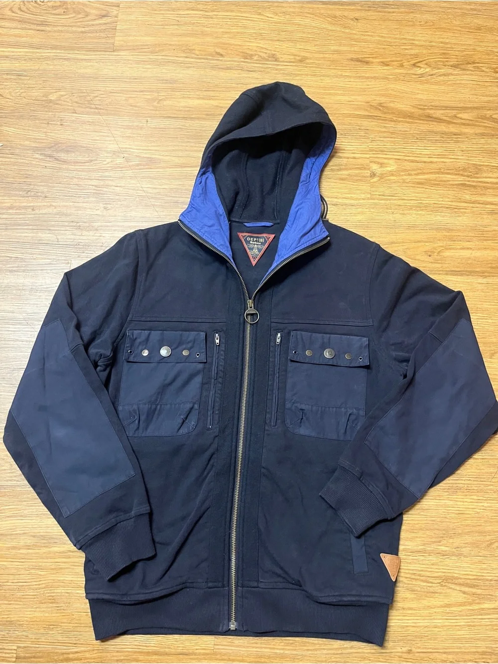 Rare Barbour Dept B Cotton Wool Full Zip Hooded Field Jacket Navy Utility Bomber