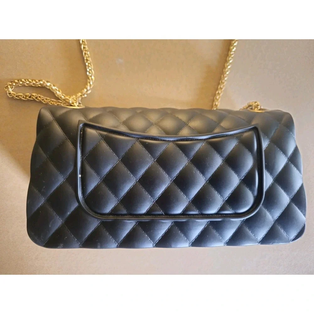 Women's Small Black Quilted Crossbody Or Shoulder Bag Gold Chain Strap Turn Lock