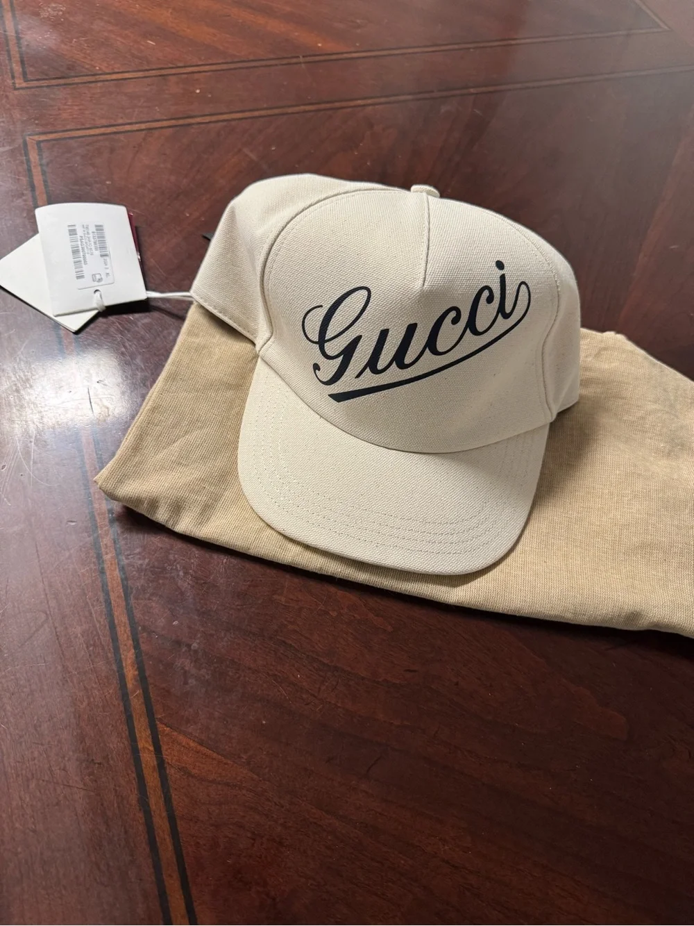 Gucci Cream Baseball Cap with Black Script Logo