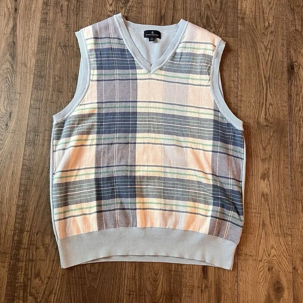 Brooks‎ Brothers Men’s Plaid Vest  Medium Cotton Blue Pink