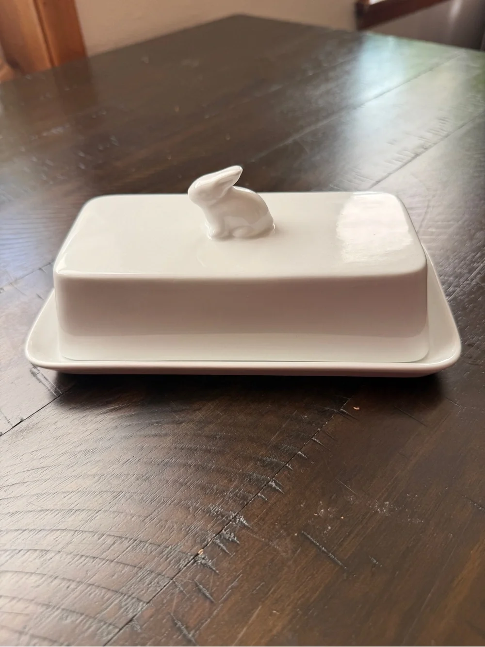 White Ceramic Bunny Butter Dish Very Good /Like new