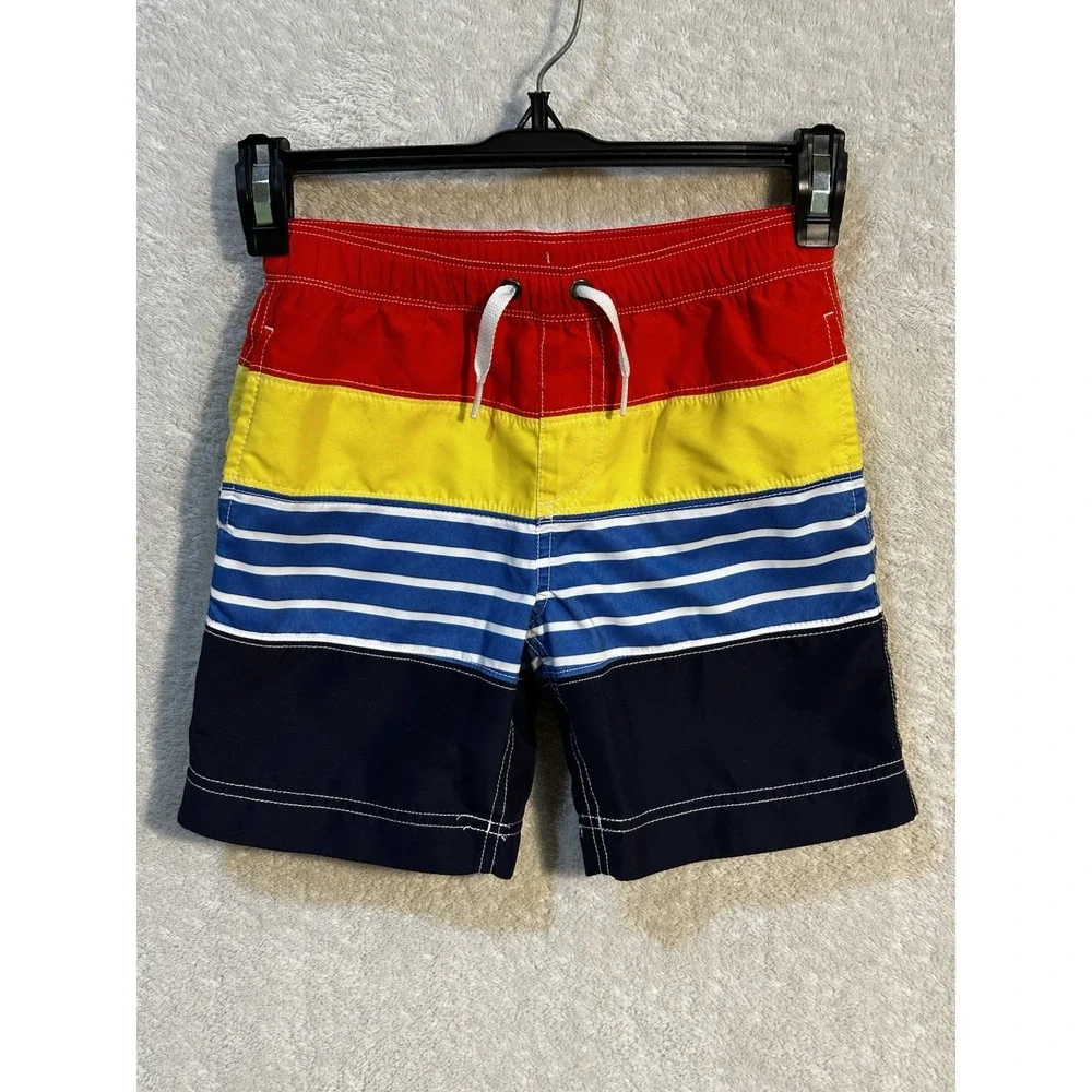 Hanna Andersson Swim Trunks Boys 100 US 4 Rainbow Stripes Mesh‎ Liner Drawstring