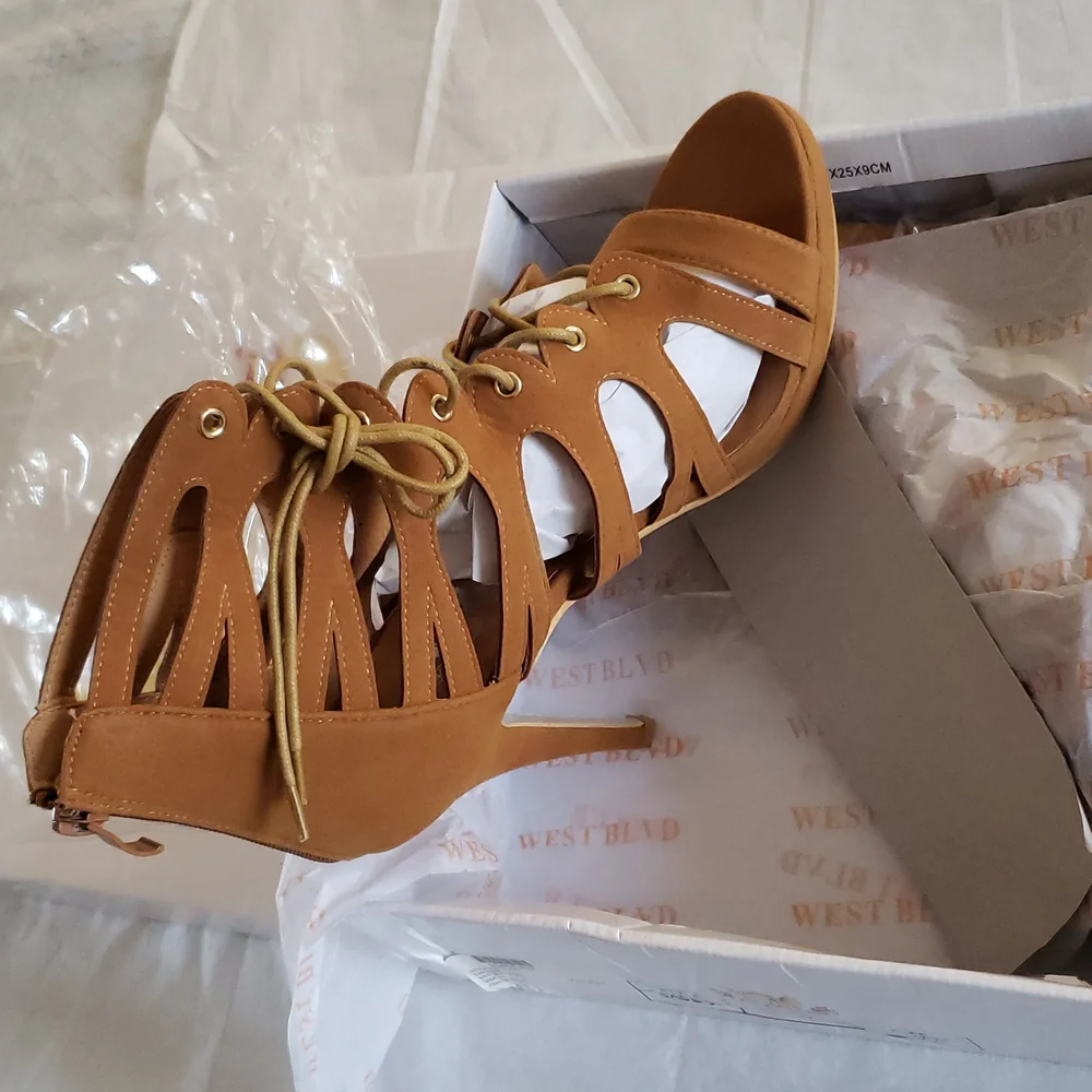 New Pump Gladiator Heels Caged Lace Up Platform Sandal Women's 10